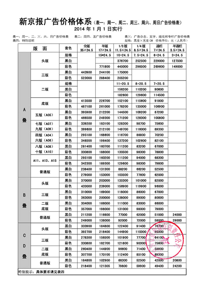 旅游廣告價(jià)格表